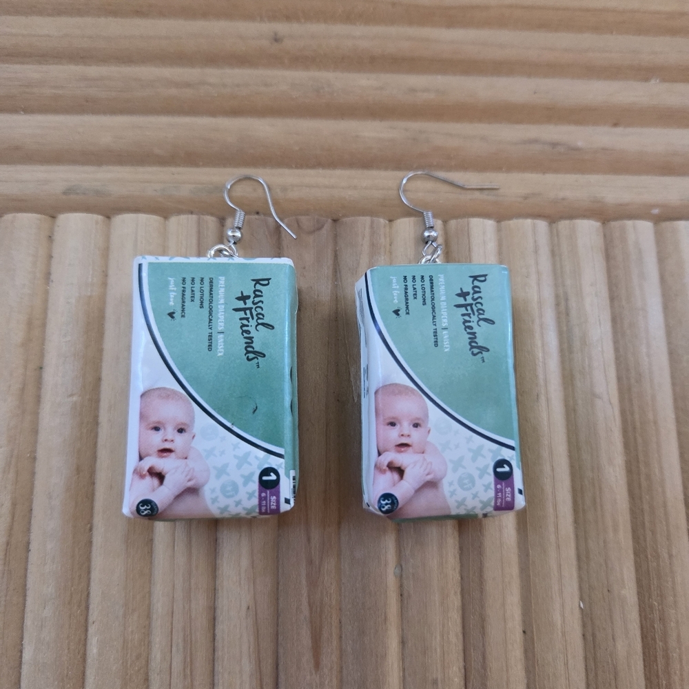 Rascal + Friends Diaper Box Mini Brand Earrings